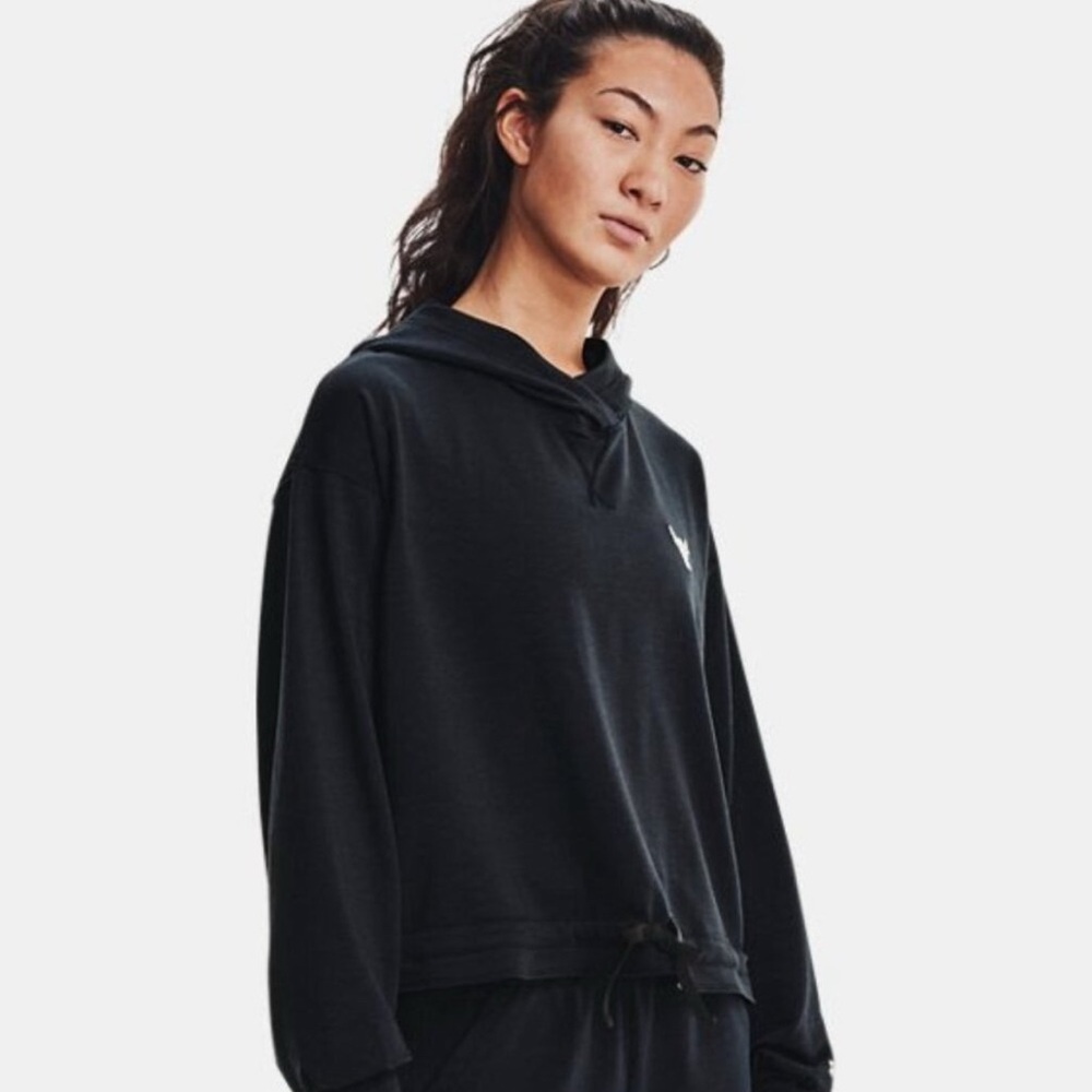 Under Armour Project Rock Terry Hoodie Women’s M Black Loose Fit Pullover